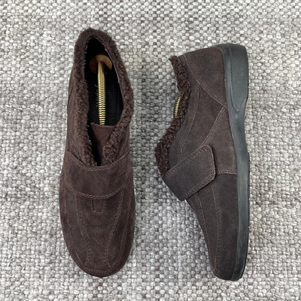 Easy Spirit Esiggy Loafer Womens 8.5 Brown Suede Faux Fur Hook Loop ESIGGY 0811